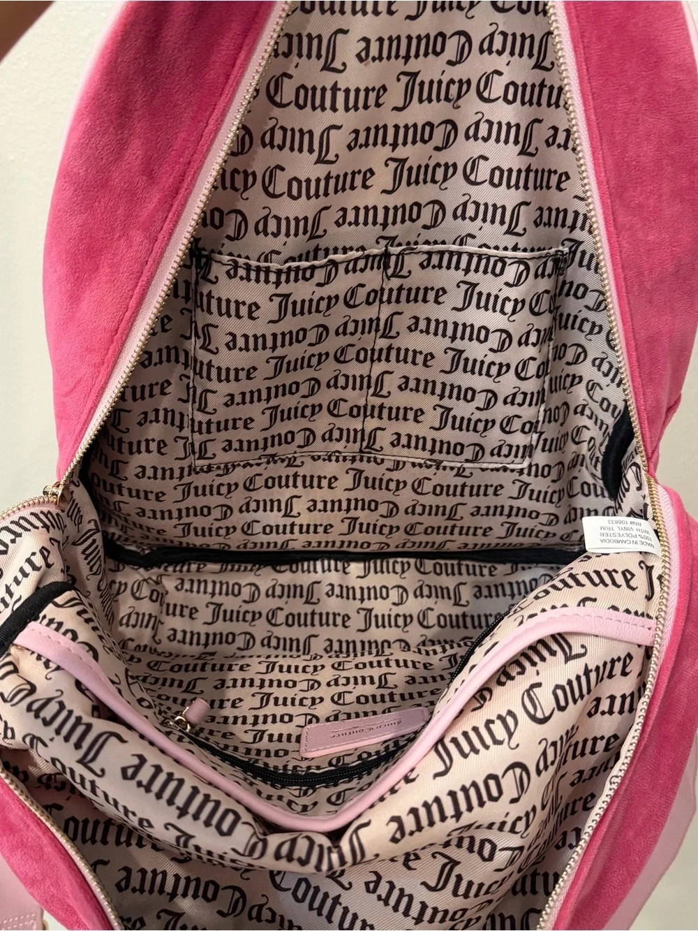 Juicy Couture Royal Pink Velour Backpack Rhinestone Crown Heart Charm Y2K
